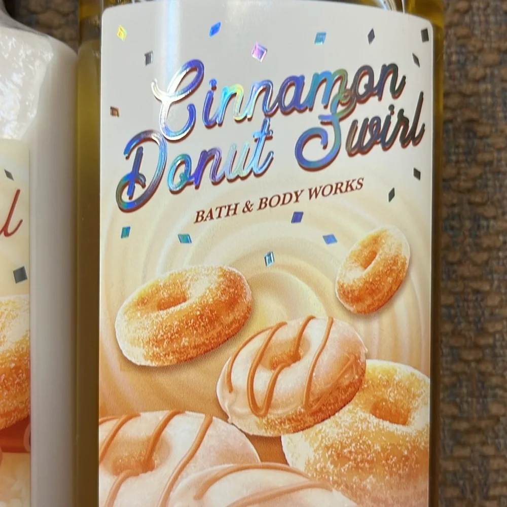 Bath and body cinnamon donut swirl body wash and lotion